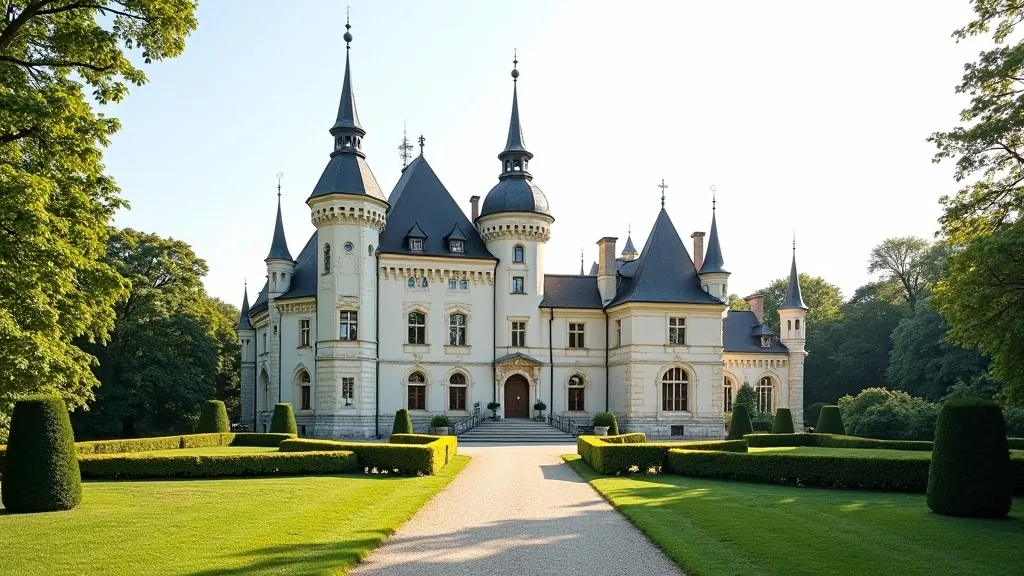 Barokní zámek Zlín s původní architekturou, věžemi a fasádou, obklopený parkovou krajinou